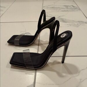 Good American CRYSTAL CRUSH LUCITE SANDAL IN BLACK001